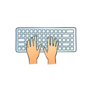 Human hands typing on computer keyboard pushing buttons with fingers in sketch Stock Illustration