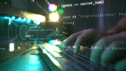Human hands typing on keyboard writing code language web template creating w Video stock 237025739