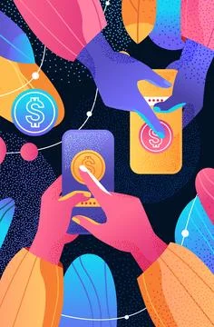 Human hands using mobile app with dollar coins financial banking wealth イラスト素材