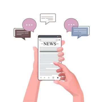 Human hands using smartphone reading daily news online newspaper press mass 库存插图