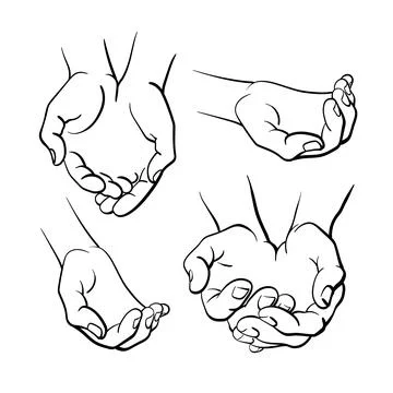 Human hands. Vector set. Top view. Art line illustration on white background. Stock Illustration