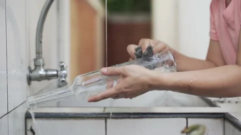 Human hands washing label plastic sticker Stock Footage 144675938