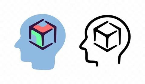 Human head with 3D cube inside and modeling, graphic design 스톡 일러스트