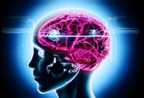 Human head with abstract artificial intelligence brain Stock Illustration