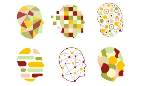 Human Head Abstract Design with Geometric Elements, Modern Digital Technology Stock Illustration