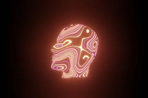 Human head with abstract luminous pattern on a black isolate. Multicolored ge Illustrazione stock