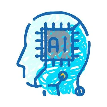 Human head with ai brain chip concept Stock Illustration