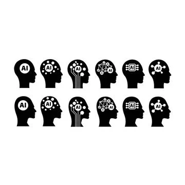 Human head ai brain vector illustration solid black artificial intelligence.. イラスト素材