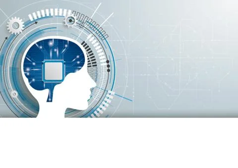 Human Head AI Microchip Brain AI Development Header Illustrazione stock