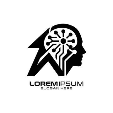 Human Head AI Neural Tech Logo Design with Circuit Connections Stock Illustration