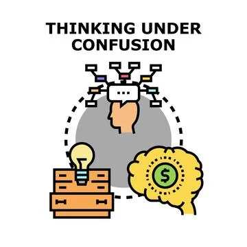 Human head analyzing business idea under confusion Illustrazione stock