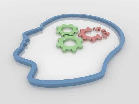 Human Head and Broken Gears 3D Background Concept Stock Illustration