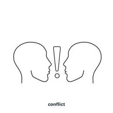 Human head and exclamation mark, linear icon on white background Stock Illustration