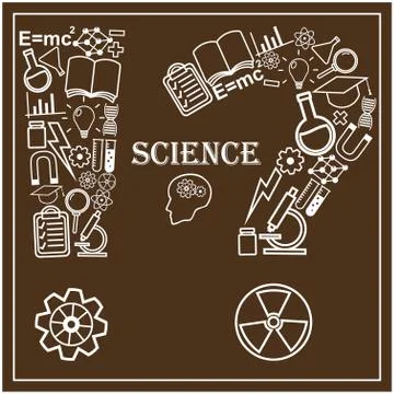 Human head and icons of science. Vector illustration in linear style 스톡 일러스트