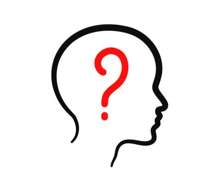 Human head and question mark on a white background. Stock Illustration