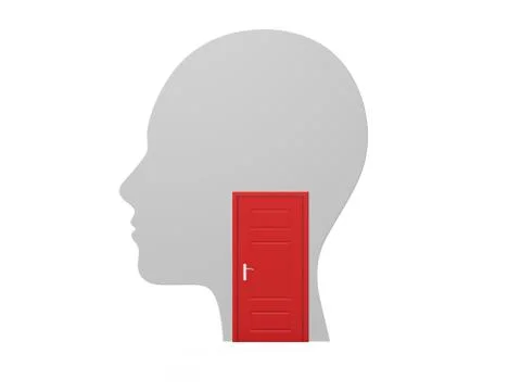 Human head and red closed door Stock Illustration