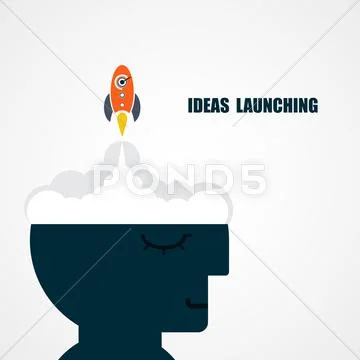 Human head and rocket icon.Ideas and business launching icon.Business start u Stock Illustration