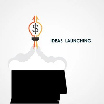 Human head and rocket icon.Ideas and business launching icon.Business start u Stock Illustration