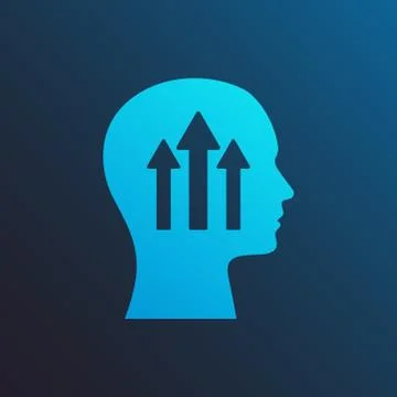 Human Head With Arrows Pointing Upwards Over Blue Background, Vector Ilustración de archivo