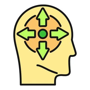 Human head with arrows symbolizing thinking process Stock Illustration