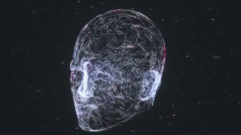 Human Head With Artificial Intelligence By Circuit Board Technology Elements 4K Stock Footage 145836713