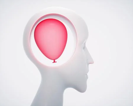 Human head with a balloon inside. Weakness and mindset concept. Stock Illustration