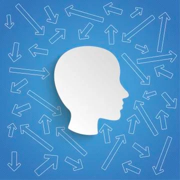 Human head on blue background with arrows, vector graphics Stock Photos
