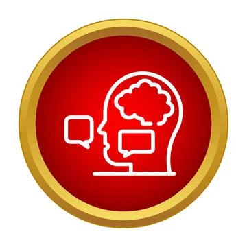 Human head with brain and speech bubbles communicating thoughts Stock Illustration