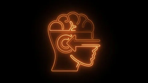 Human head brain with arrow thinking process neon glowing shape on black ba.. Stock Footage 309914191