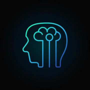 Human head with brain blue icon - vector artificial intelligence 스톡 일러스트