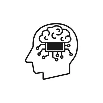 Human head Brain with chip cpu flat design icon イラスト素材