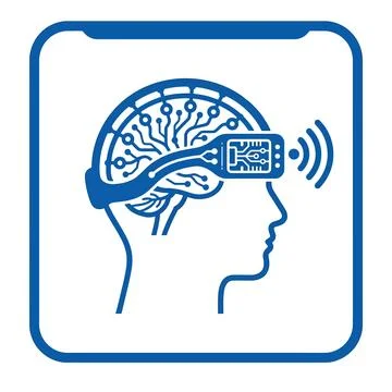 Human head with brain circuit connected to a smart device, depicting brain-.. Stock Illustration