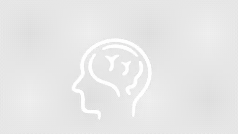 Human head with brain, comes or gets idea, graphic animation. White linear Video stock 306397591