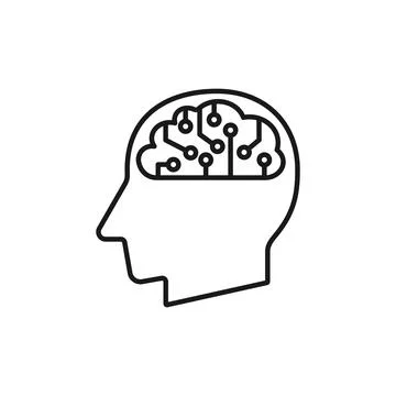 Human head Brain with computer chip cpu flat design icon 스톡 일러스트