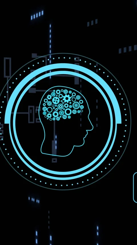 Human head with brain gears and chat bubbles, artificial intelligence concept Stock Footage 341927926