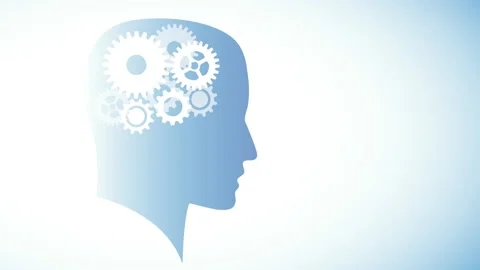 Human head, brain with gears. Innovative thought, creative mind. Animated ill Stock Footage 144688734