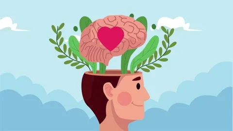 Human head with brain growing like plant with heart inside symbolising ment.. Stock Footage 334537871