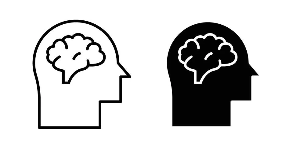 Human head with the brain icon. Line Drawings and Silhouettes icons Stockillustratie