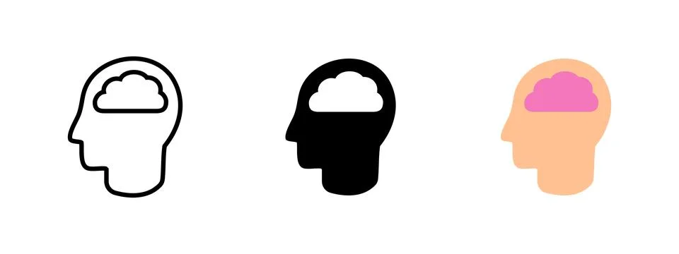 Human head with brain icon. Mind and intelligence symbol. Thinking, mental .. Stock Illustration