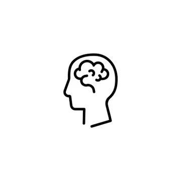 Human head with brain icon, symbol in line style. Vector on isolated white ba Stock Illustration