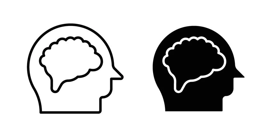 Human head with the brain icon vector concepts, line and silhouette style Stock Illustration