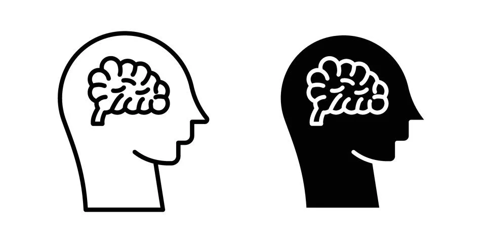 Human head with the brain icon vectors. Illustrations in black Stockillustratie