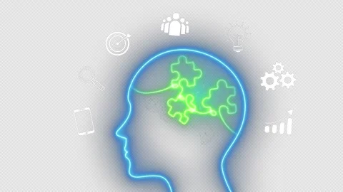 Human head, brain inside have connecting three puzzles Stock Footage 266957893