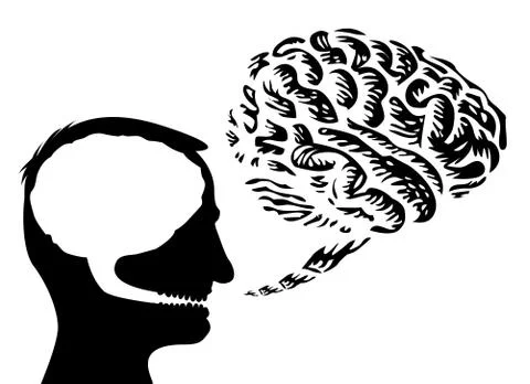 Human head with brain outside - isolated illustration Stock Illustration