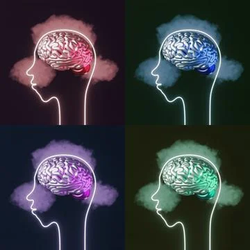 Human head brain pop up thought cloud 3d rendering creative art Mental heal.. Stockillustratie
