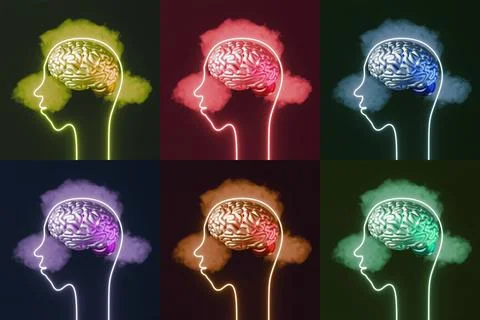 Human head brain pop up thought cloud 3d rendering creative art Mental heal.. Stockillustratie