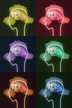 Human head brain pop up thought cloud 3d rendering creative art Mental heal.. Stock Illustration