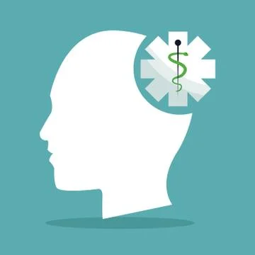 Human head brain shape caduceus healthcare Stock Illustration