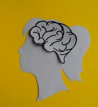 Human Head with Brain on yellow Background Stock Photos