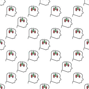 Human Head with Candlestick Chart vector colored seamless pattern Stock Illustration